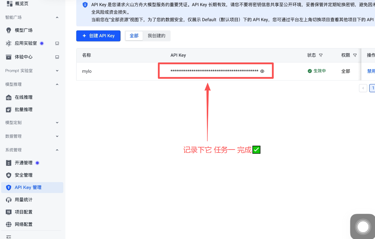 记录 API Key